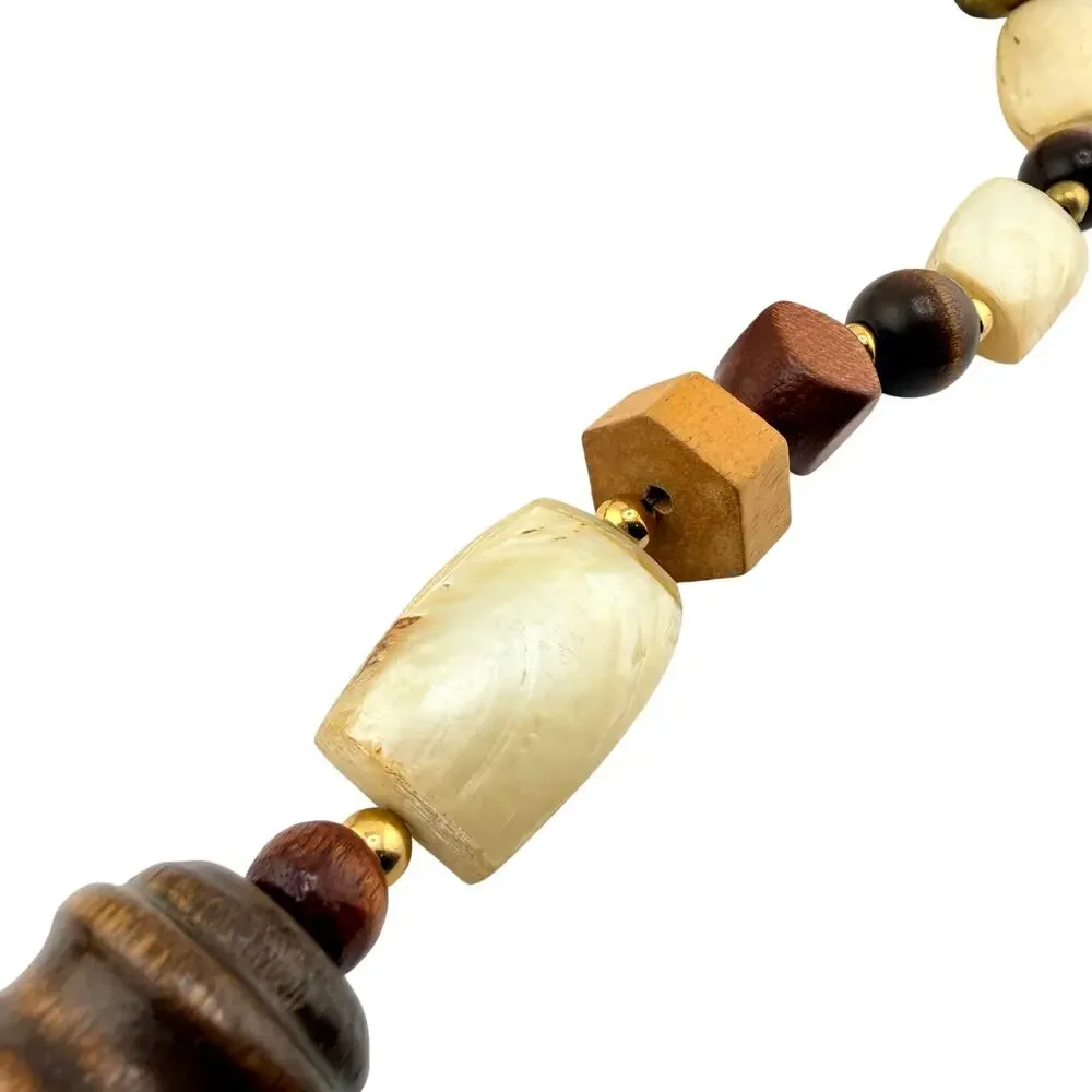 Vintage Boho 1960s 1970s Tribal Style Shell Wood Brass Bead 27
